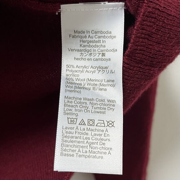 J Crew Womens Wool Blend Turtleneck Sweater Size M Burgundy Preppy Academia - Picture 6 of 7